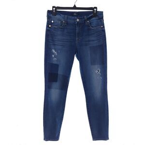 7 For All Mankind Solid Blue Distressed Jeans Womens Size 29
